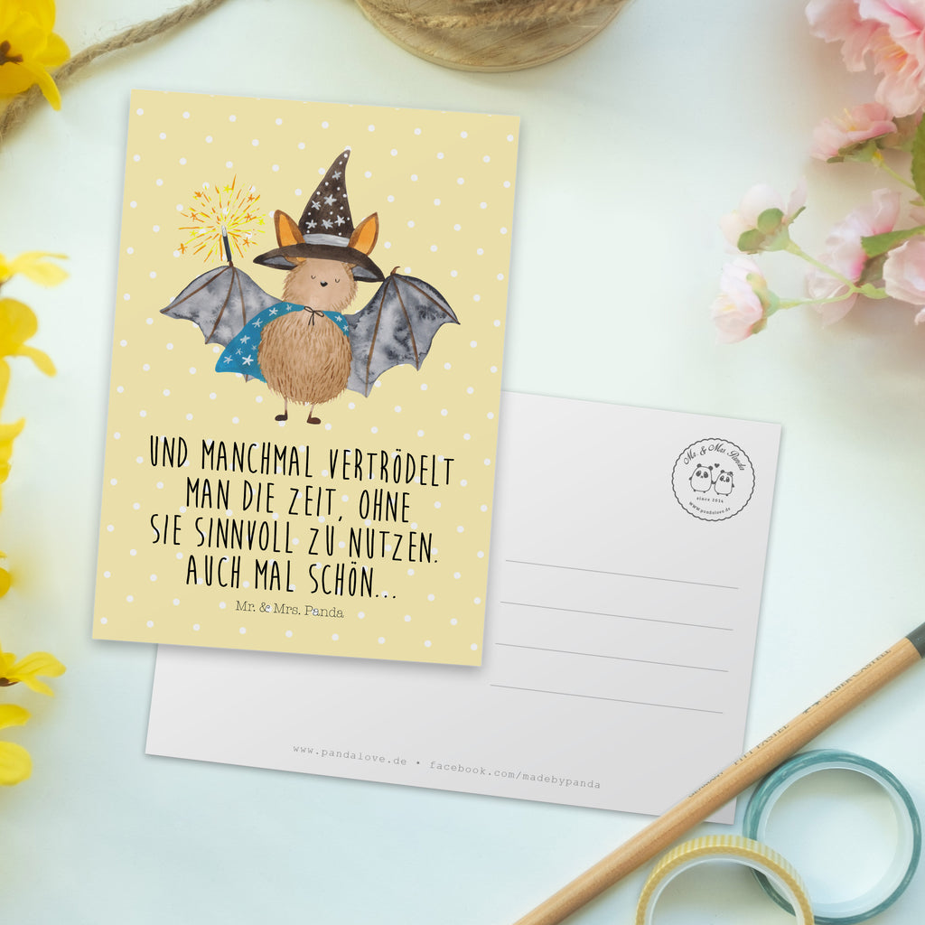 Postkarte Fledermaus Zauberer Geschenkkarte, Grußkarte, Karte, Einladung, Ansichtskarte, Geburtstagskarte, Einladungskarte, Dankeskarte, Tiermotive, Gute Laune, lustige Sprüche, Tiere, Fledermaus, Fledermäuse, Zauberer, Magier, Frauen, reinsteigern