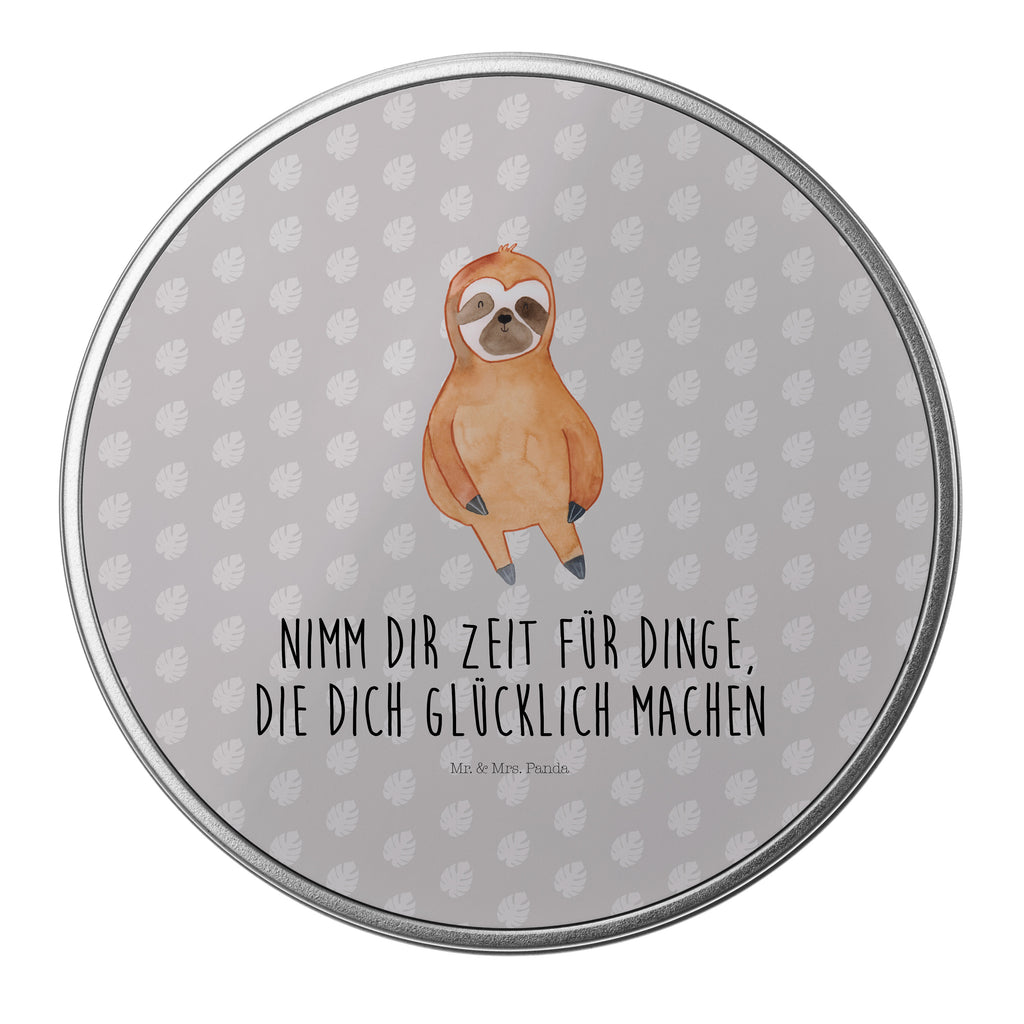 Blechdose rund Faultier Zufrieden Metalldose, Keksdose, Dose, Vorratsdose, Geschenkbox, Faultier, Faultier Geschenk, Faultier Deko, Faultiere, faul, Lieblingstier, Pause, relaxen, Glück, glücklich, zufrieden, happy, Zufriedenheit, Gelassenheit, Ruhe, Frieden