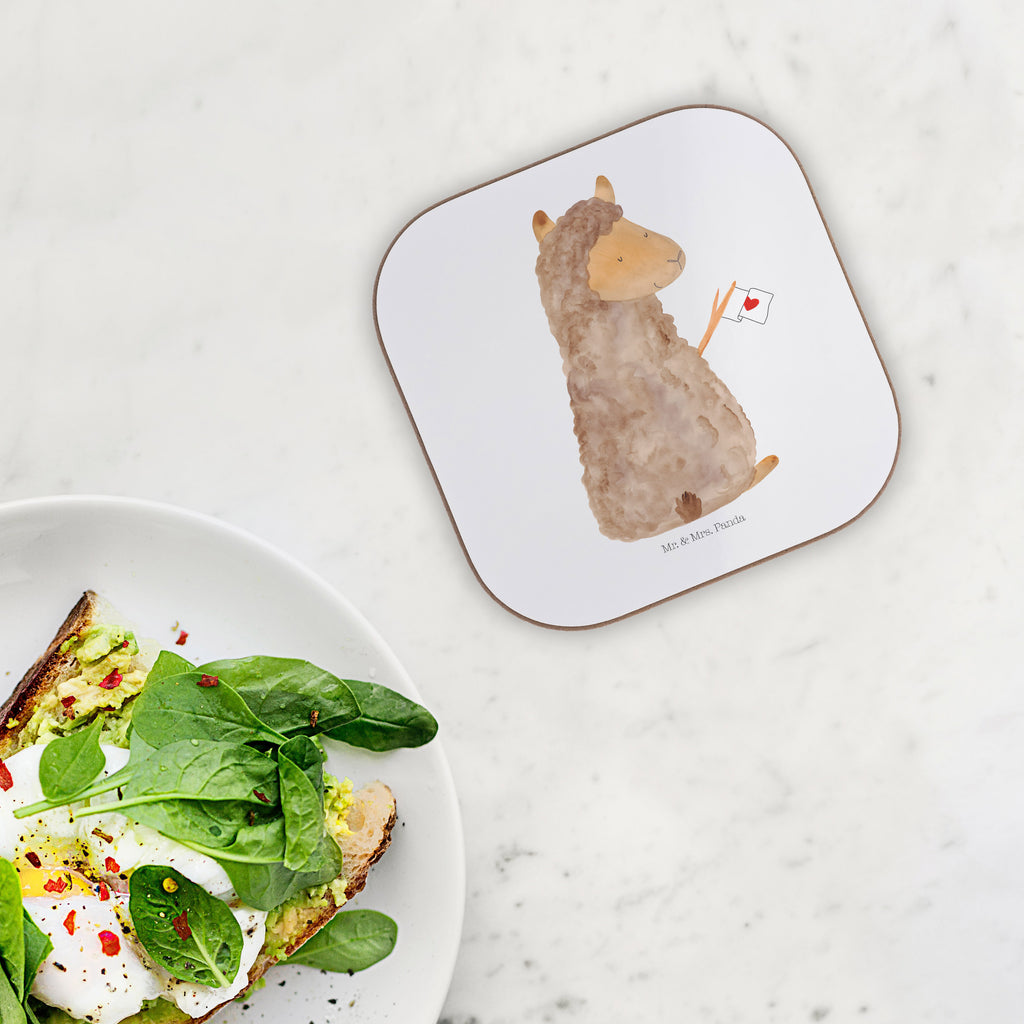 Quadratische Untersetzer Alpaka Fahne Bierdeckel, Glasuntersetzer, Untersetzer Gläser, Getränkeuntersetzer, Alpaka, Lama, Alpakas, Lamas, Liebe