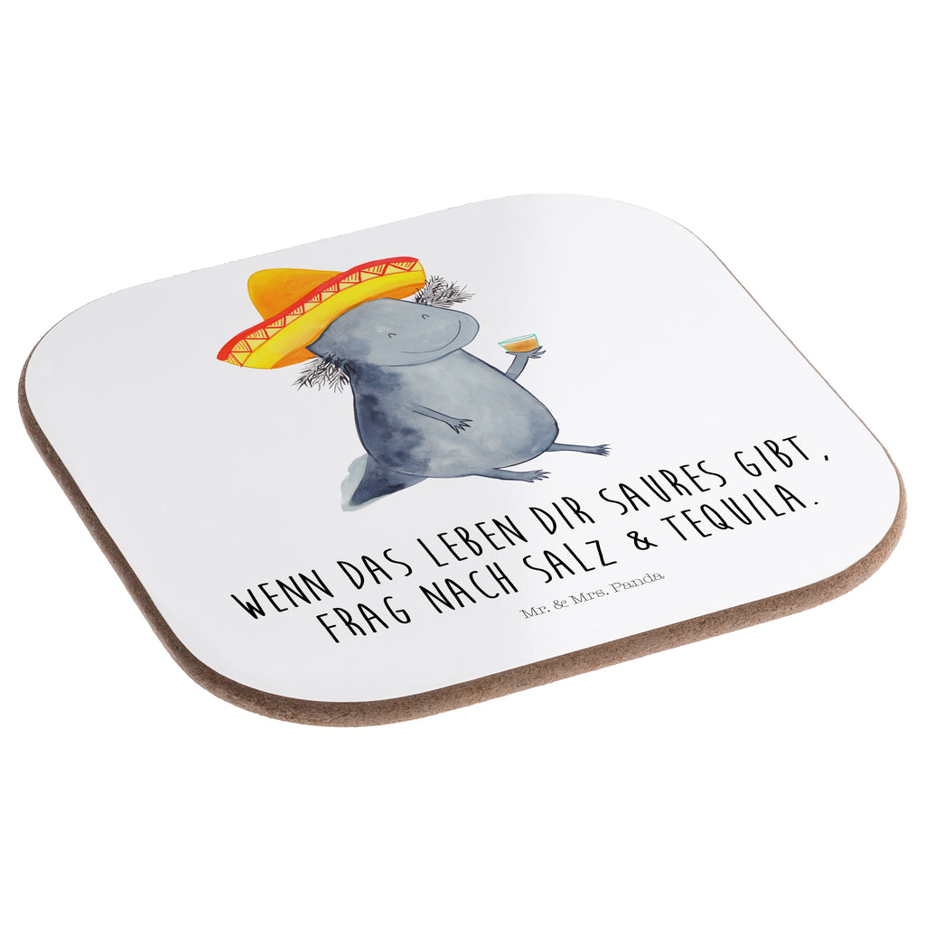 Quadratische Untersetzer Axolotl Tequila Bierdeckel, Glasuntersetzer, Untersetzer Gläser, Getränkeuntersetzer, Axolotl, Molch, Mexico, Mexiko, Sombrero, Zitrone, Tequila, Motivation, Spruch, Schwanzlurch, Lurch, Lurche, Axolot, Feuerdrache, Feuersalamander