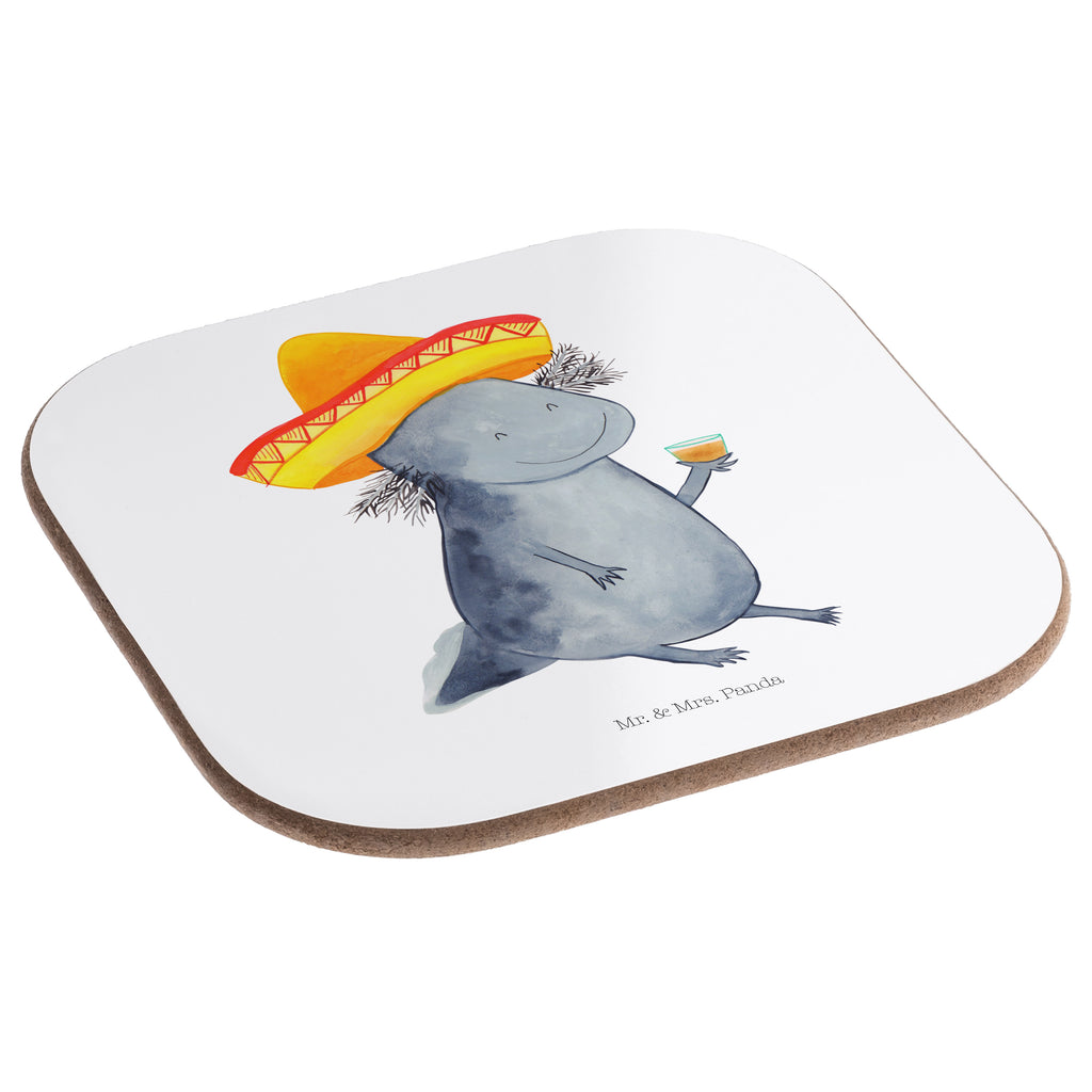 Quadratische Untersetzer Axolotl Tequila Bierdeckel, Glasuntersetzer, Untersetzer Gläser, Getränkeuntersetzer, Axolotl, Molch, Mexico, Mexiko, Sombrero, Zitrone, Tequila, Motivation, Spruch, Schwanzlurch, Lurch, Lurche, Axolot, Feuerdrache, Feuersalamander
