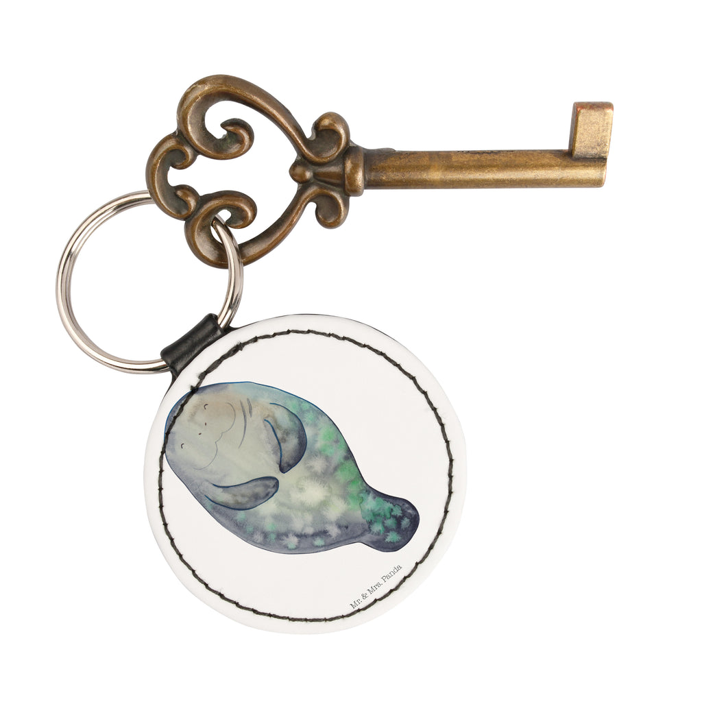 Rund Schlüsselanhänger Seekuh happy Schlüsselanhänger, Anhänger, Taschenanhänger, Glücksbringer, Schutzengel, Meerestiere, Meer, Urlaub, Seekuh, Seekühe, Selbstliebe, Respekt, Neuanfang, Neustart, Achtsamkeit, Zufrieden, Liebeskummer, Freundin