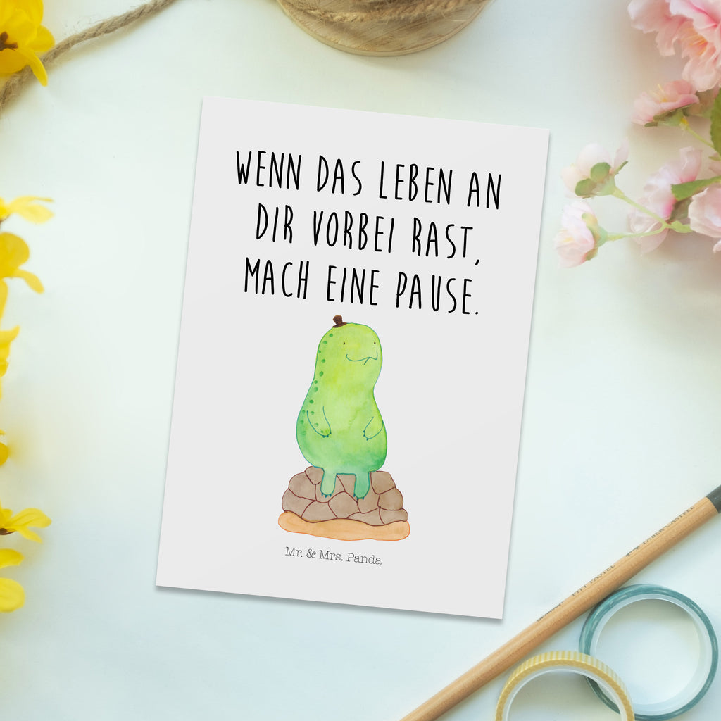 Postkarte Schildkröte pausiert Geschenkkarte, Grußkarte, Karte, Einladung, Ansichtskarte, Geburtstagskarte, Einladungskarte, Dankeskarte, Schildkröte, Achtsamkeit, Entschleunigen, achtsam