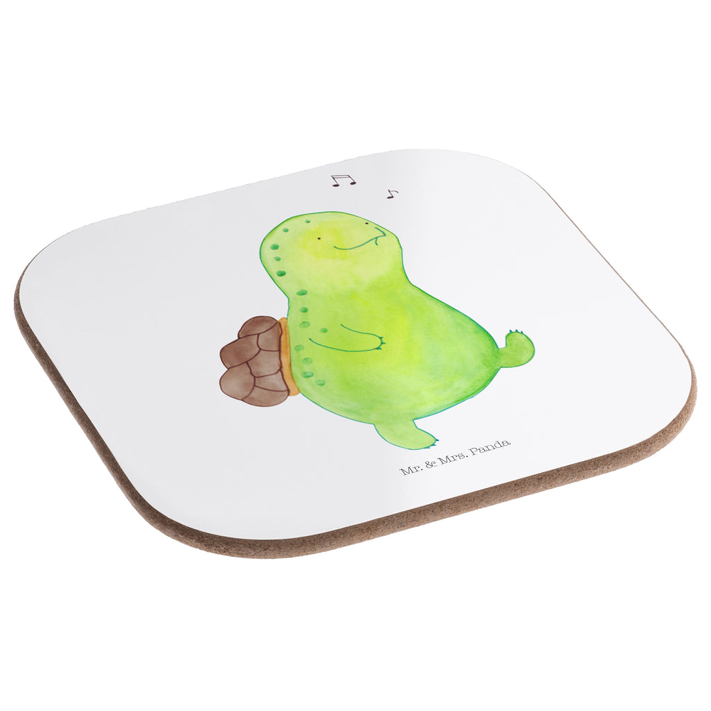 Quadratische Untersetzer Schildkröte pfeift Bierdeckel, Glasuntersetzer, Untersetzer Gläser, Getränkeuntersetzer, Schildkröte, Schildi, Schildkröten, fröhlich, Glück, Motivation, Lebensfreude, Depression, Trennung, Neuanfang