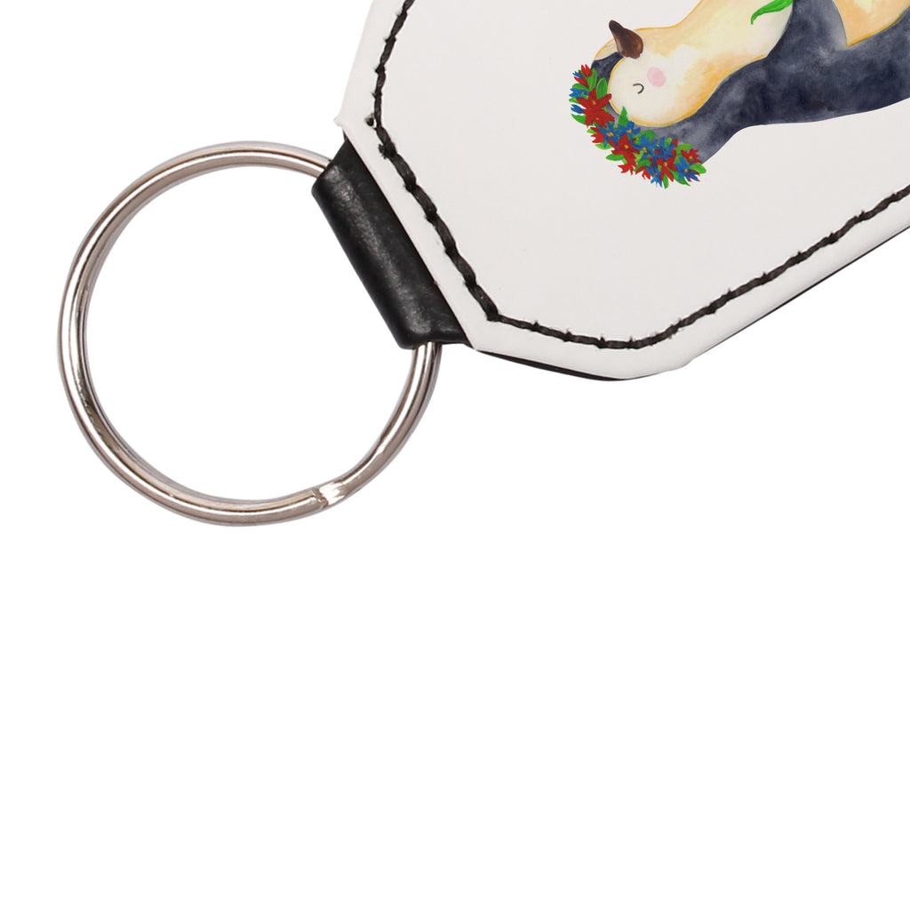 Rechteckig Schlüsselanhänger Pinguin Blumenkranz Schlüsselanhänger, Anhänger, Taschenanhänger, Glücksbringer, Schutzengel, Pinguin, Pinguine, Blumenkranz, Universum, Leben, Wünsche, Ziele, Lebensziele, Motivation, Lebenslust, Liebeskummer, Geschenkidee