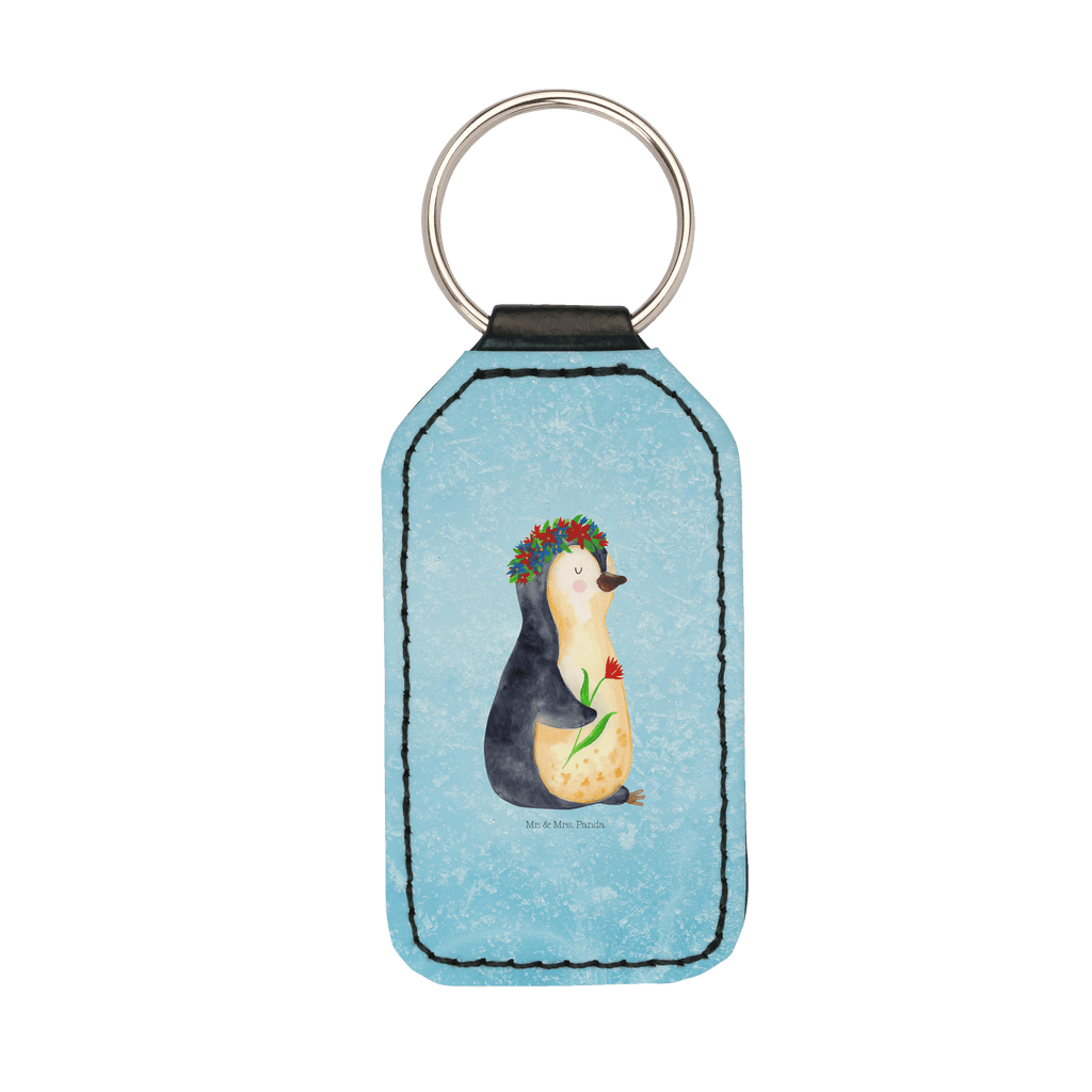 Rechteckig Schlüsselanhänger Pinguin Blumenkranz Schlüsselanhänger, Anhänger, Taschenanhänger, Glücksbringer, Schutzengel, Pinguin, Pinguine, Blumenkranz, Universum, Leben, Wünsche, Ziele, Lebensziele, Motivation, Lebenslust, Liebeskummer, Geschenkidee