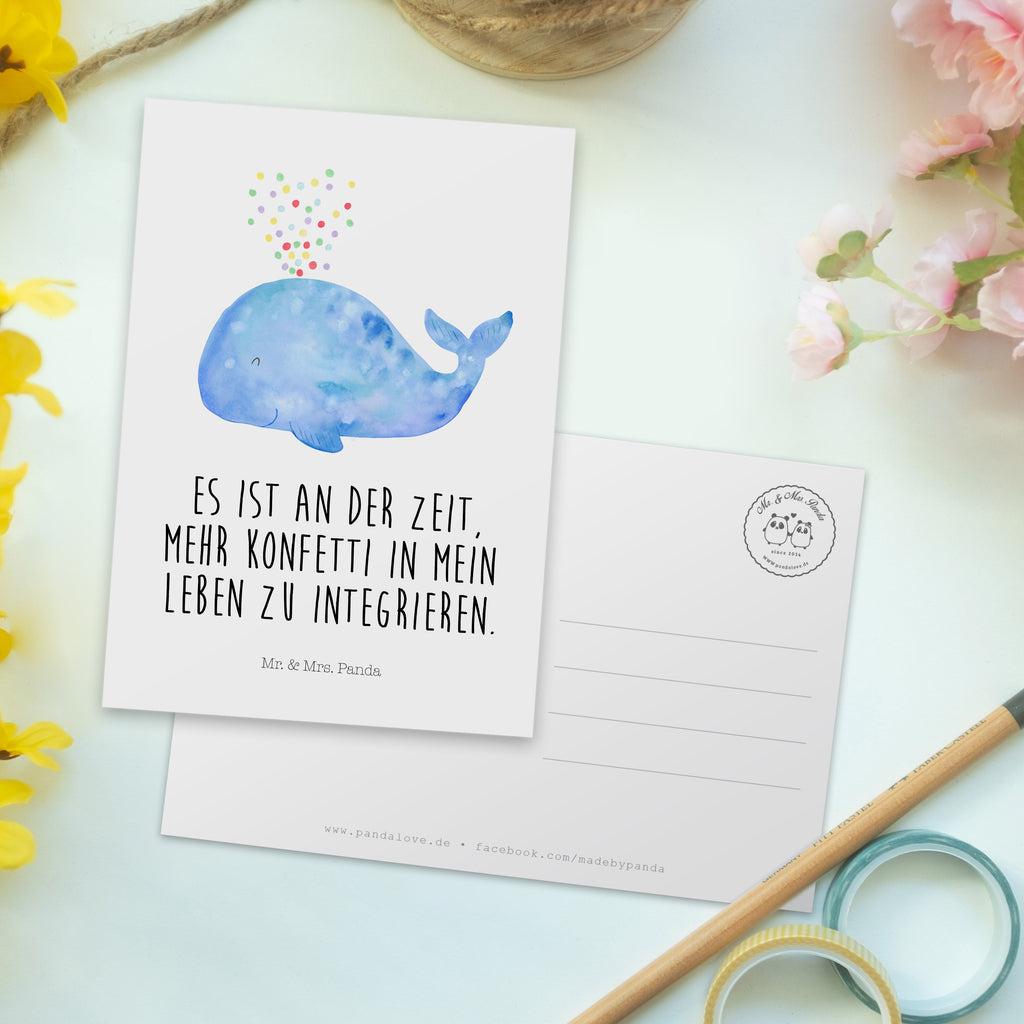 Postkarte Wal Konfetti Geschenkkarte, Grußkarte, Karte, Einladung, Ansichtskarte, Geburtstagskarte, Einladungskarte, Dankeskarte, Meerestiere, Meer, Urlaub, Wal, Konfetti, Wale, Motivation, Neuanfang, Trennung, Diät, Abnehmen, Neustart, Lebensabschnitt, Geburtstag