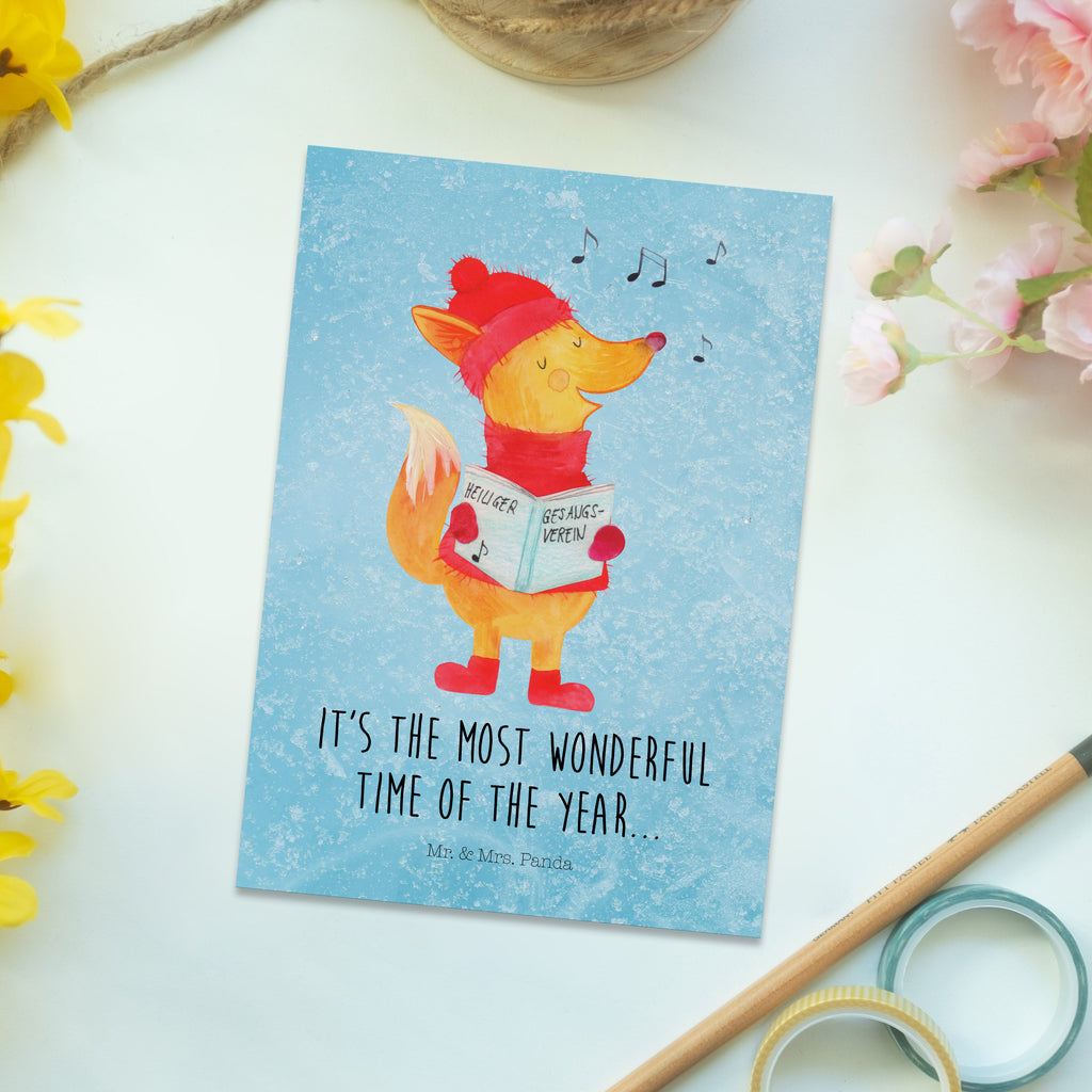 Postkarte Fuchs Sänger Geschenkkarte, Grußkarte, Karte, Einladung, Ansichtskarte, Geburtstagskarte, Einladungskarte, Dankeskarte, Winter, Weihnachten, Weihnachtsdeko, Nikolaus, Advent, Heiligabend, Wintermotiv, Fuchs, Füchse, Sänger, Geschenk Sänger, Singen, Weihnachtslieder