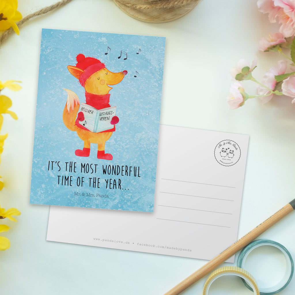 Postkarte Fuchs Sänger Geschenkkarte, Grußkarte, Karte, Einladung, Ansichtskarte, Geburtstagskarte, Einladungskarte, Dankeskarte, Winter, Weihnachten, Weihnachtsdeko, Nikolaus, Advent, Heiligabend, Wintermotiv, Fuchs, Füchse, Sänger, Geschenk Sänger, Singen, Weihnachtslieder