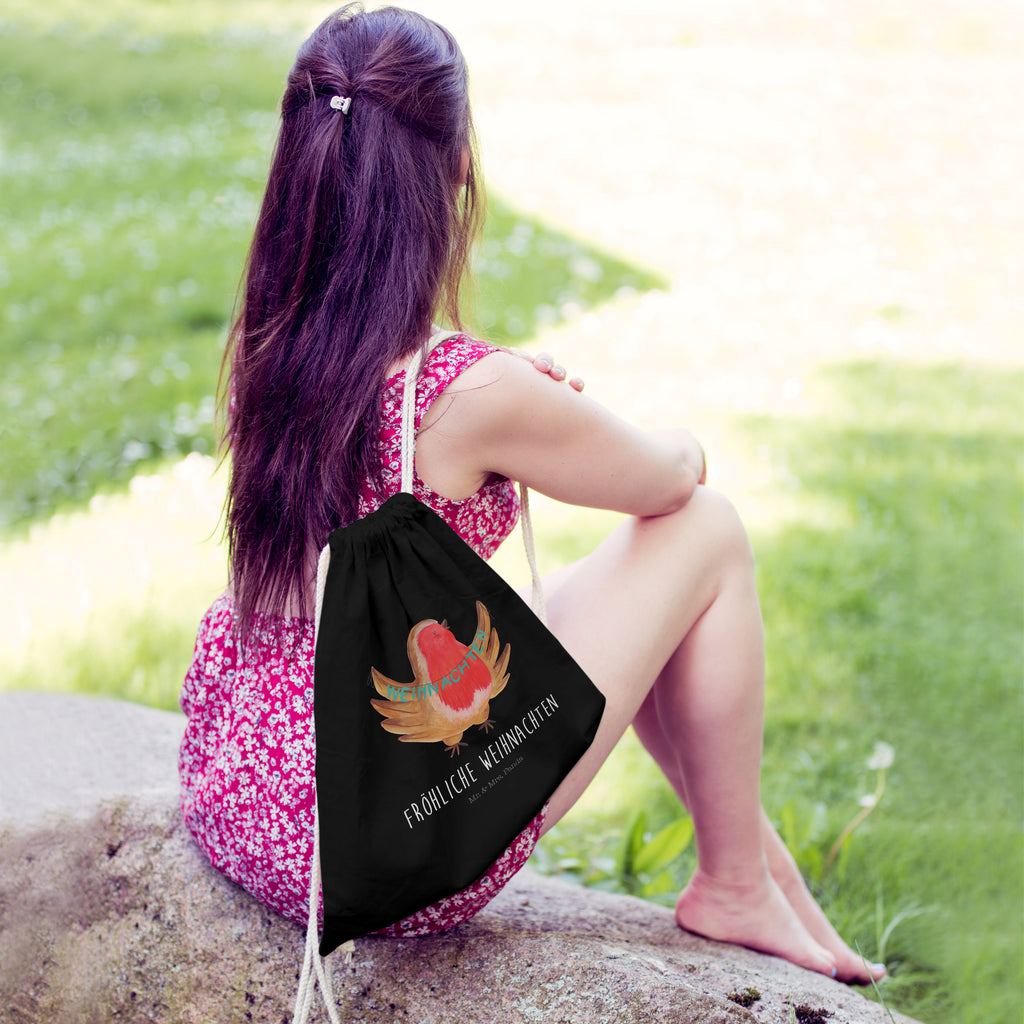 Sportbeutel Rotkehlchen Weihnachten Turnbeutel, Beutel, Sporttasche, Tasche, Stoffbeutel, Winter, Weihnachten, Weihnachtsdeko, Nikolaus, Advent, Heiligabend, Wintermotiv, Frohe Weihnachten, Weihnachtsmotiv, Weihnachtsgruß, Vogel, xmas