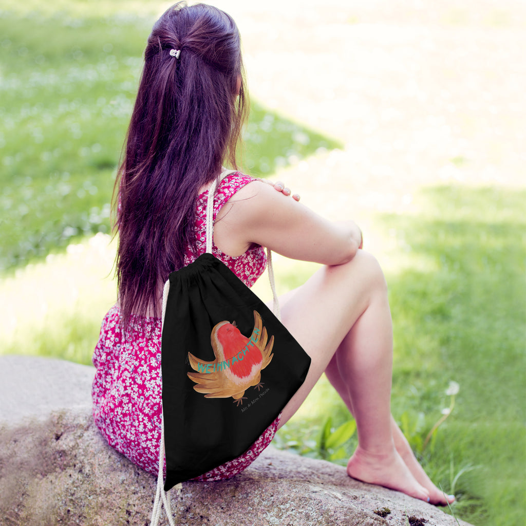 Sportbeutel Rotkehlchen Weihnachten Turnbeutel, Beutel, Sporttasche, Tasche, Stoffbeutel, Winter, Weihnachten, Weihnachtsdeko, Nikolaus, Advent, Heiligabend, Wintermotiv, Frohe Weihnachten, Weihnachtsmotiv, Weihnachtsgruß, Vogel, xmas