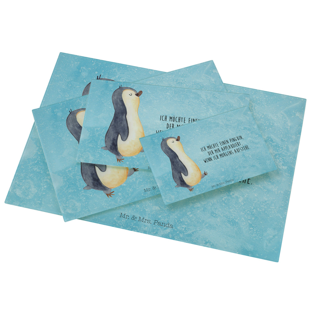 Medium Glas Schneidbrett Pinguin marschierend Glasschneidebrett, Schneidebrett, Pinguin, Pinguine, Frühaufsteher, Langschläfer, Bruder, Schwester, Familie