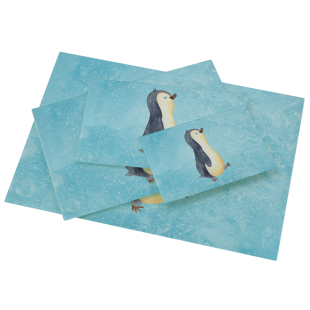 Medium Glas Schneidbrett Pinguin marschierend Glasschneidebrett, Schneidebrett, Pinguin, Pinguine, Frühaufsteher, Langschläfer, Bruder, Schwester, Familie