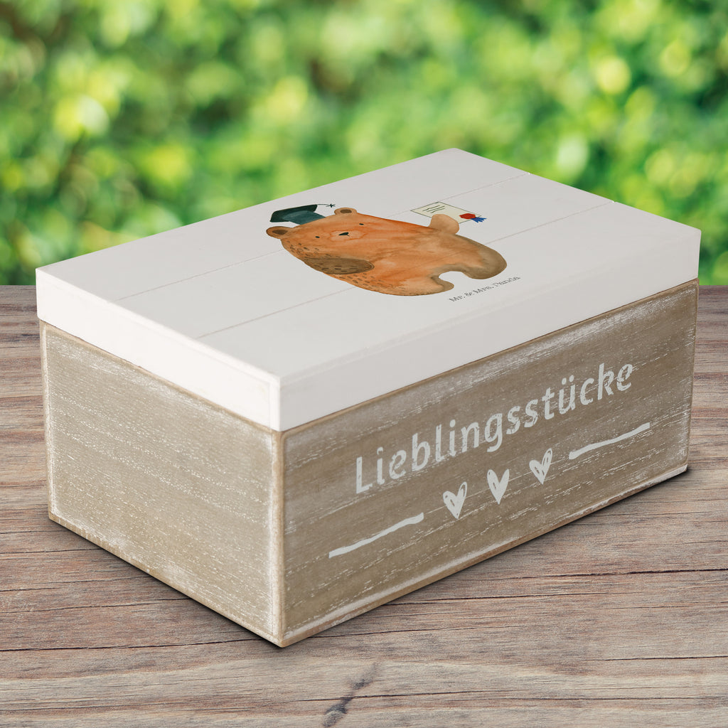 Holzkiste Prüfungsbär Holzkiste, Kiste, Schatzkiste, Truhe, Schatulle, XXL, Erinnerungsbox, Erinnerungskiste, Dekokiste, Aufbewahrungsbox, Bär, Teddy, Teddybär, Abitur, Prüfungen, Prüfung bestanden, Abschluss, Zeugnis, Abschlusszeugnis