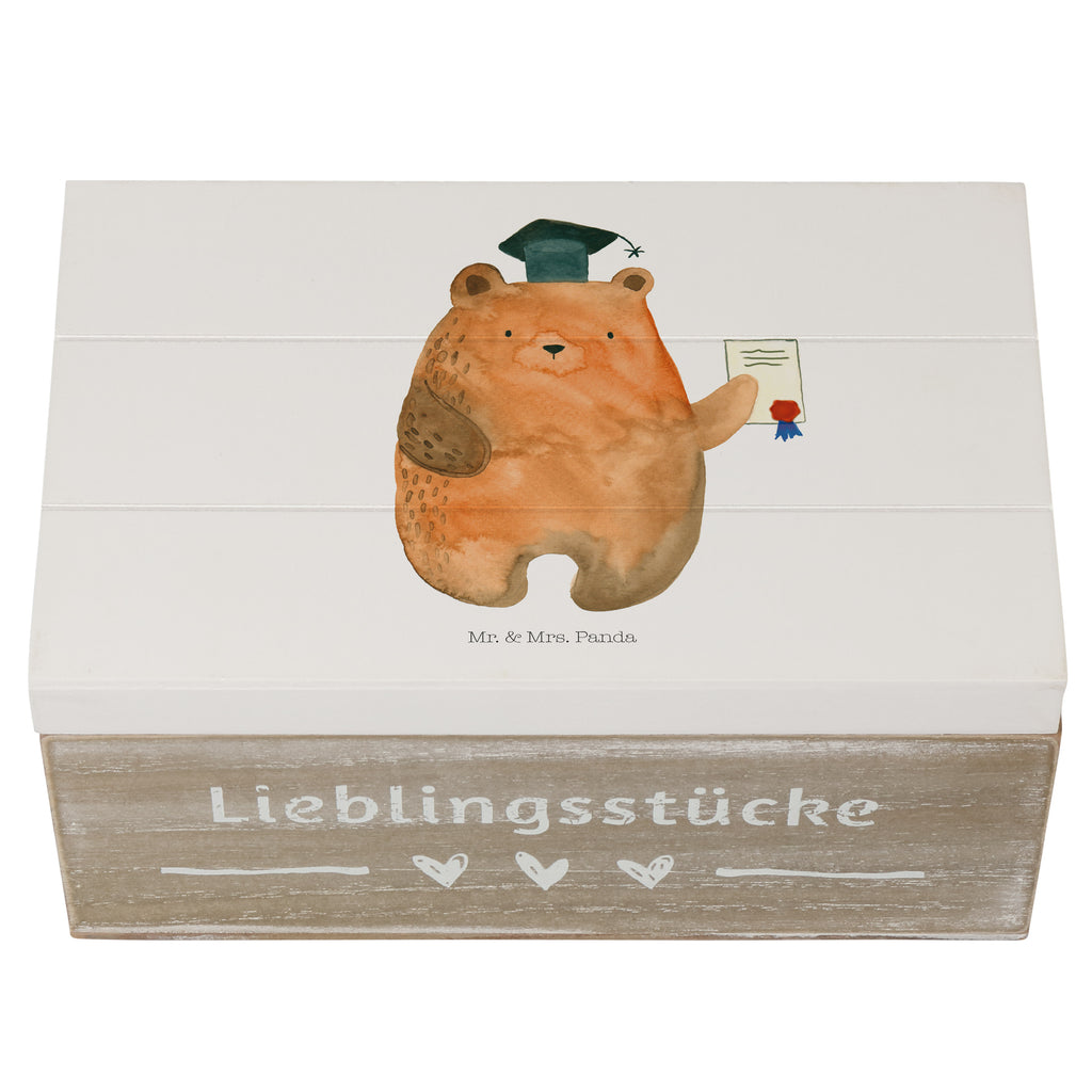 Holzkiste Prüfungsbär Holzkiste, Kiste, Schatzkiste, Truhe, Schatulle, XXL, Erinnerungsbox, Erinnerungskiste, Dekokiste, Aufbewahrungsbox, Bär, Teddy, Teddybär, Abitur, Prüfungen, Prüfung bestanden, Abschluss, Zeugnis, Abschlusszeugnis