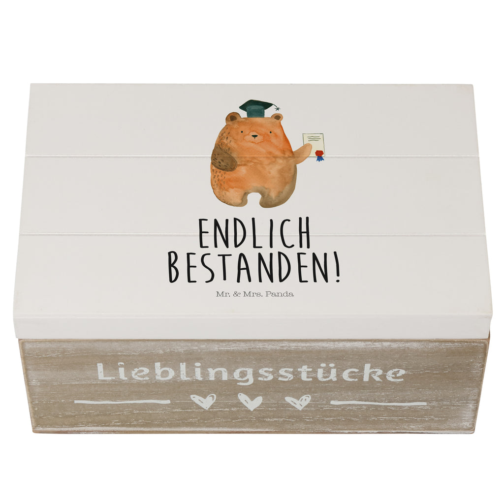 Holzkiste Prüfungsbär Holzkiste, Kiste, Schatzkiste, Truhe, Schatulle, XXL, Erinnerungsbox, Erinnerungskiste, Dekokiste, Aufbewahrungsbox, Bär, Teddy, Teddybär, Abitur, Prüfungen, Prüfung bestanden, Abschluss, Zeugnis, Abschlusszeugnis