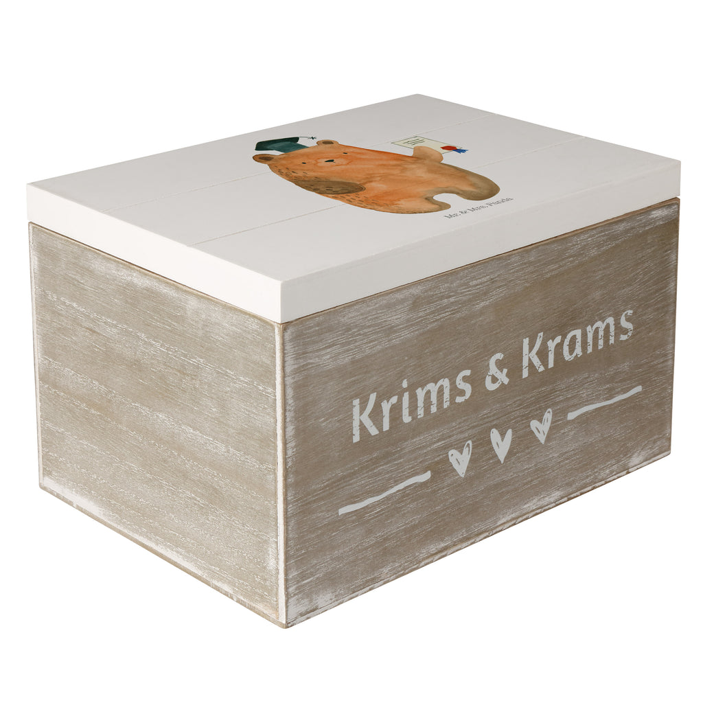 Holzkiste Prüfungsbär Holzkiste, Kiste, Schatzkiste, Truhe, Schatulle, XXL, Erinnerungsbox, Erinnerungskiste, Dekokiste, Aufbewahrungsbox, Bär, Teddy, Teddybär, Abitur, Prüfungen, Prüfung bestanden, Abschluss, Zeugnis, Abschlusszeugnis