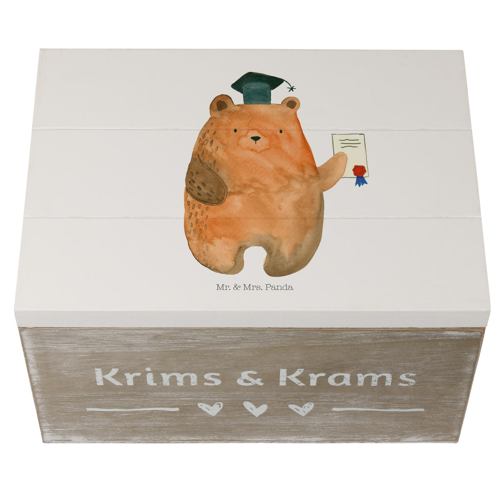 Holzkiste Prüfungsbär Holzkiste, Kiste, Schatzkiste, Truhe, Schatulle, XXL, Erinnerungsbox, Erinnerungskiste, Dekokiste, Aufbewahrungsbox, Bär, Teddy, Teddybär, Abitur, Prüfungen, Prüfung bestanden, Abschluss, Zeugnis, Abschlusszeugnis
