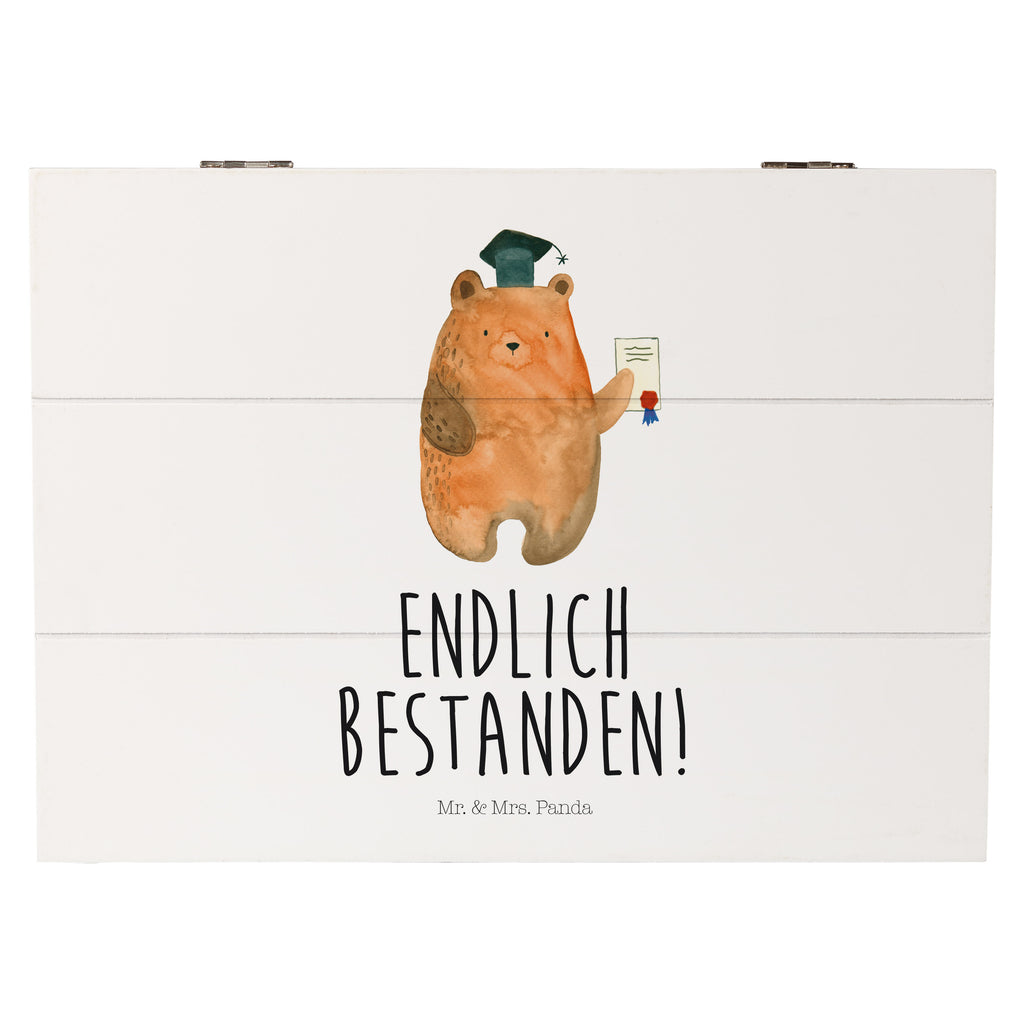 Holzkiste Prüfungsbär Holzkiste, Kiste, Schatzkiste, Truhe, Schatulle, XXL, Erinnerungsbox, Erinnerungskiste, Dekokiste, Aufbewahrungsbox, Bär, Teddy, Teddybär, Abitur, Prüfungen, Prüfung bestanden, Abschluss, Zeugnis, Abschlusszeugnis