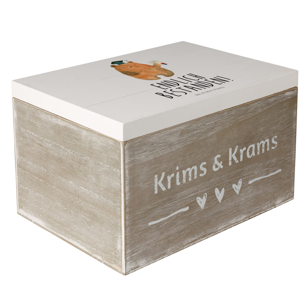 Holzkiste Prüfungsbär Holzkiste, Kiste, Schatzkiste, Truhe, Schatulle, XXL, Erinnerungsbox, Erinnerungskiste, Dekokiste, Aufbewahrungsbox, Bär, Teddy, Teddybär, Abitur, Prüfungen, Prüfung bestanden, Abschluss, Zeugnis, Abschlusszeugnis