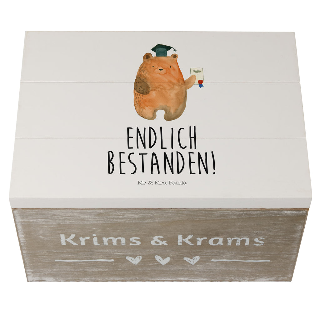 Holzkiste Prüfungsbär Holzkiste, Kiste, Schatzkiste, Truhe, Schatulle, XXL, Erinnerungsbox, Erinnerungskiste, Dekokiste, Aufbewahrungsbox, Bär, Teddy, Teddybär, Abitur, Prüfungen, Prüfung bestanden, Abschluss, Zeugnis, Abschlusszeugnis