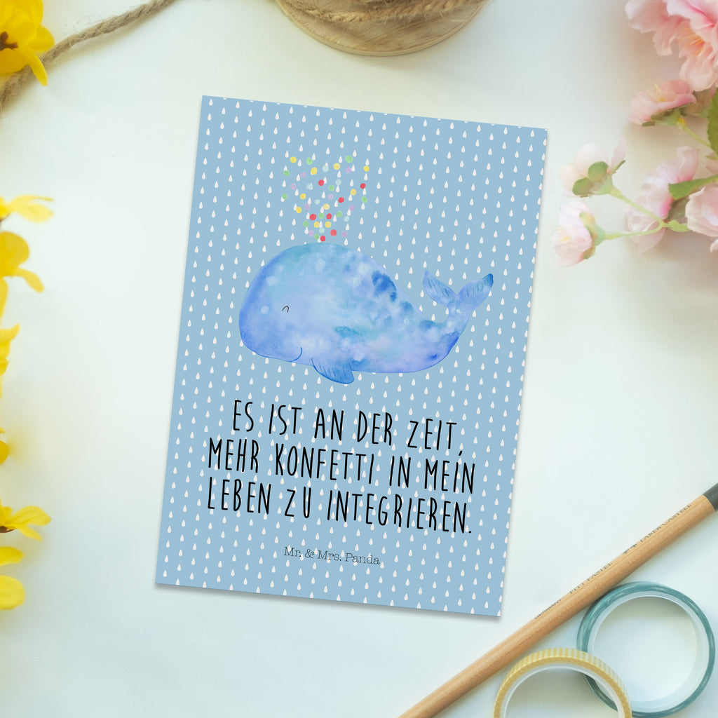 Postkarte Wal Konfetti Geschenkkarte, Grußkarte, Karte, Einladung, Ansichtskarte, Geburtstagskarte, Einladungskarte, Dankeskarte, Meerestiere, Meer, Urlaub, Wal, Konfetti, Wale, Motivation, Neuanfang, Trennung, Diät, Abnehmen, Neustart, Lebensabschnitt, Geburtstag