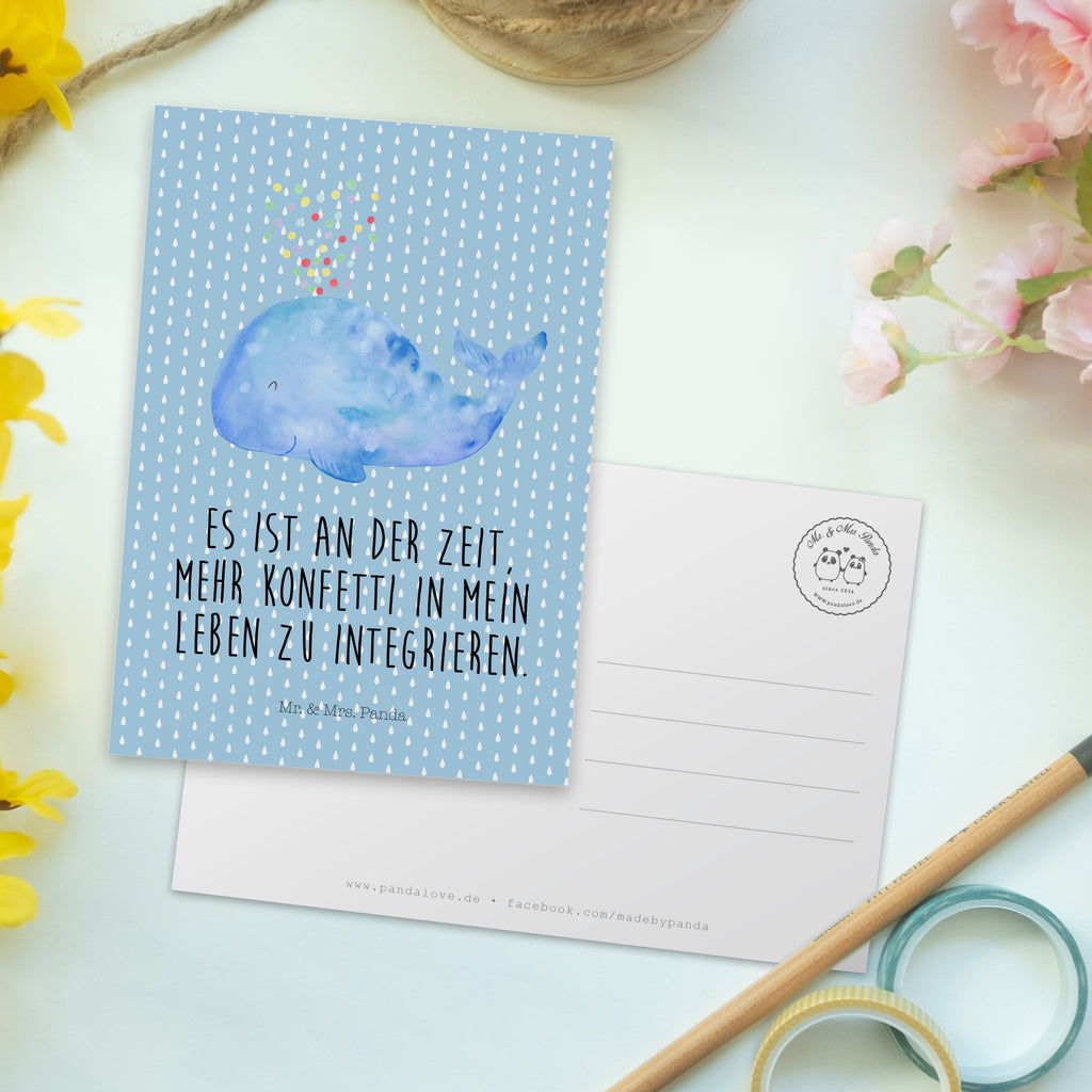 Postkarte Wal Konfetti Geschenkkarte, Grußkarte, Karte, Einladung, Ansichtskarte, Geburtstagskarte, Einladungskarte, Dankeskarte, Meerestiere, Meer, Urlaub, Wal, Konfetti, Wale, Motivation, Neuanfang, Trennung, Diät, Abnehmen, Neustart, Lebensabschnitt, Geburtstag