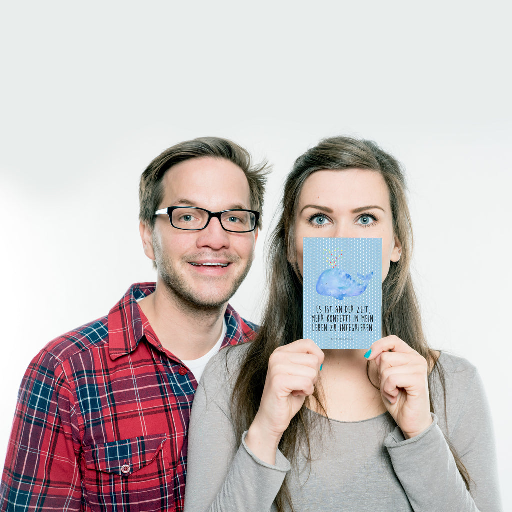 Postkarte Wal Konfetti Geschenkkarte, Grußkarte, Karte, Einladung, Ansichtskarte, Geburtstagskarte, Einladungskarte, Dankeskarte, Meerestiere, Meer, Urlaub, Wal, Konfetti, Wale, Motivation, Neuanfang, Trennung, Diät, Abnehmen, Neustart, Lebensabschnitt, Geburtstag