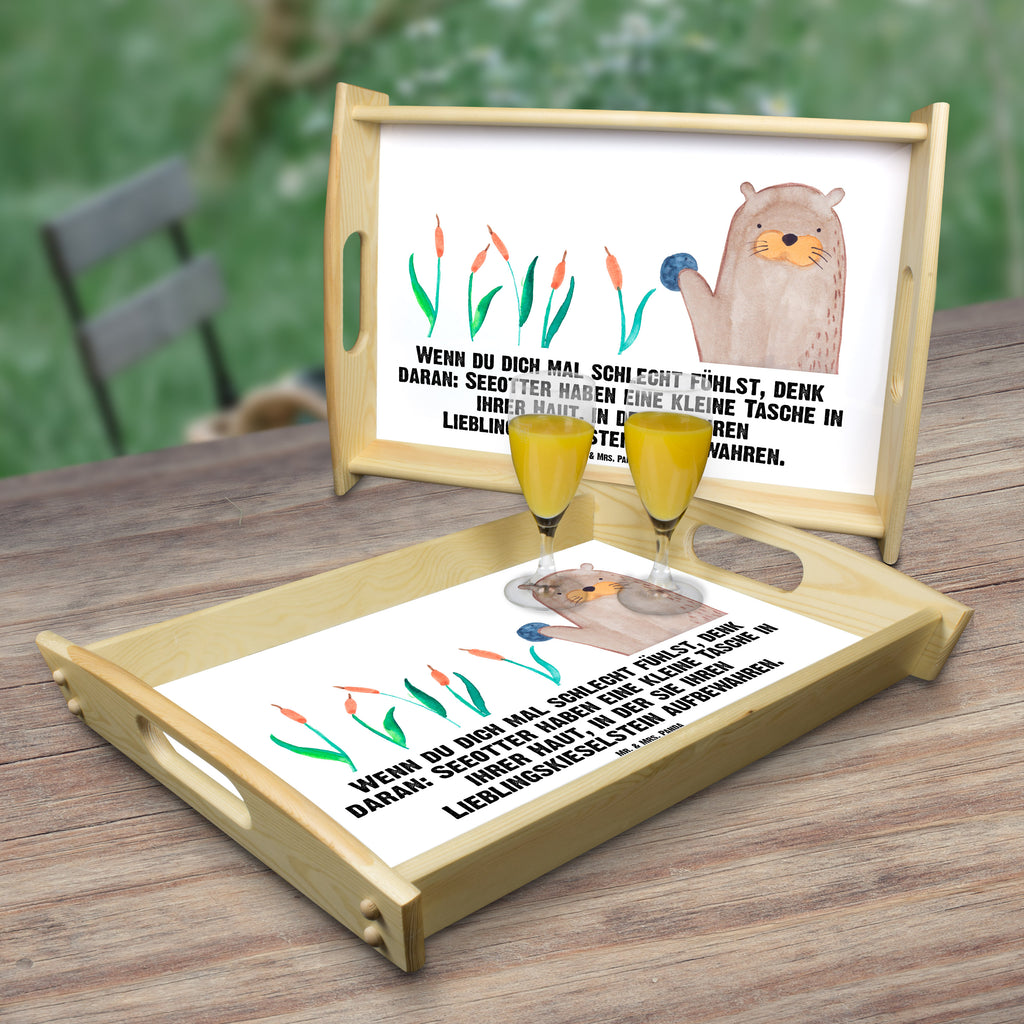 Serviertablett Otter mit Stein Tablett, Holztablett, Küchentablett, Dekotablett, Frühstückstablett, Otter, Fischotter, Seeotter, Otter Seeotter See Otter