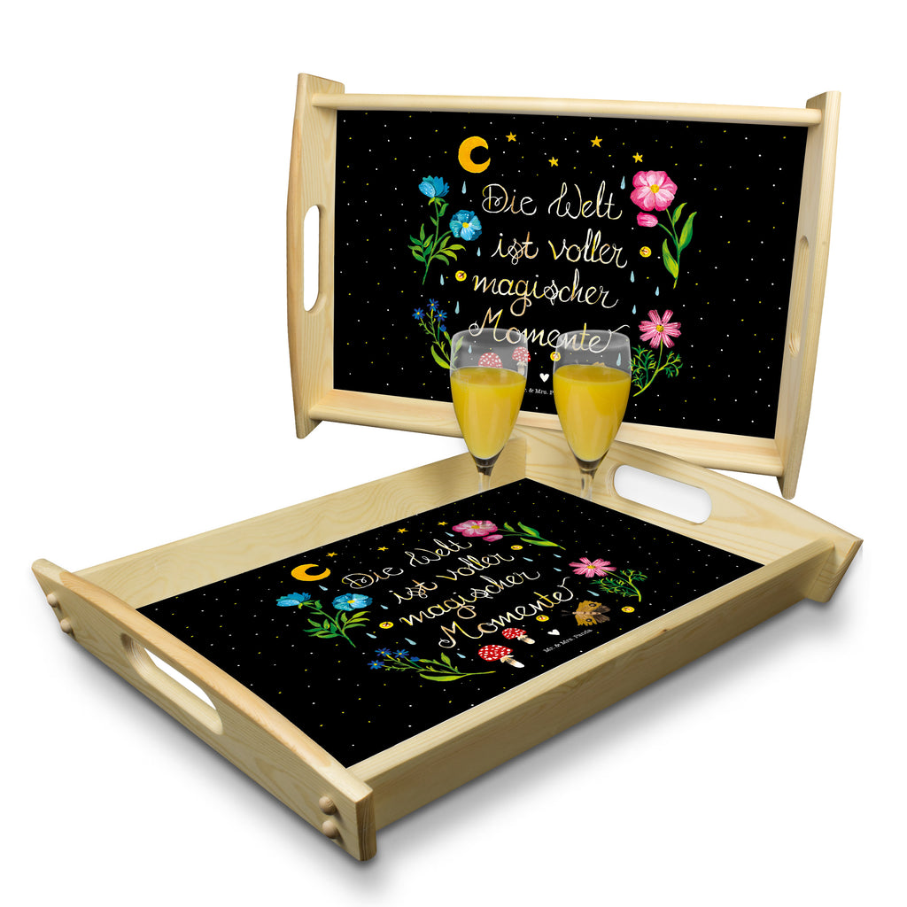 Serviertablett Magische Welt Tablett, Holztablett, Küchentablett, Dekotablett, Frühstückstablett, Blumen Deko, Frühlings Deko, Sommer Deko, Dekoration, positive Botschaft, Naturliebhaber, Outdoor, Natur, Abenteuer, Magische Momente, Spruch schön, Spruch positiv, Motivation, schwarz, magisch, Blumen, Nacht, Weisheit