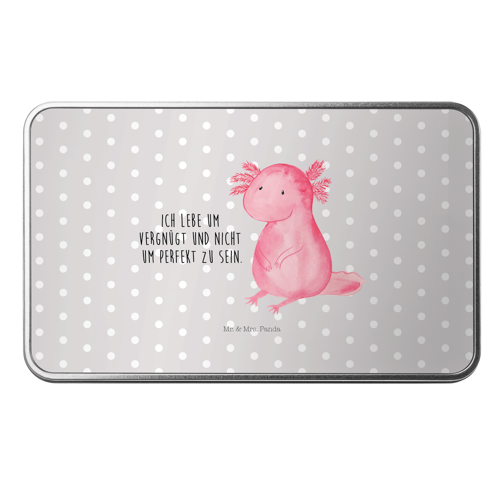 Metalldose rechteckig Axolotl Blechdose, Metalldose, Blechbox, Container, Keksdose, Vorratsdose, Vorratsbox, Döschen, Versperbox, Vesperdose, Aufbewahrungsdose, Aufbewahrungsbox, Aluminiumdose, Dose, Axolotl, Molch, Axolot, vergnügt, fröhlich, zufrieden, Lebensstil, Weisheit, Lebensweisheit, Liebe, Freundin