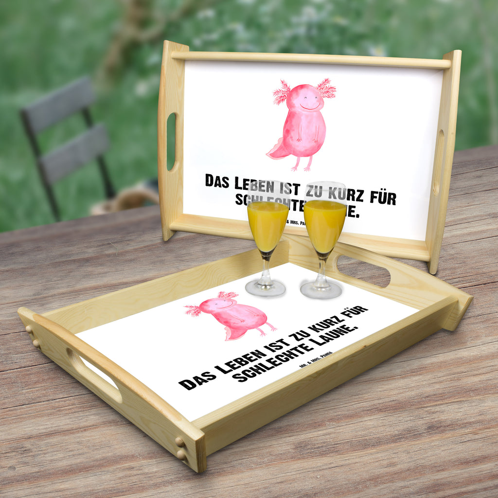 Serviertablett Axolotl glücklich Axolotl, Axolot, Schwanzlurch, Lurch, Lurche, Motivation, gute Laune Tablett, Holztablett, Küchentablett, Dekotablett, Frühstückstablett  Axolotl, Molch