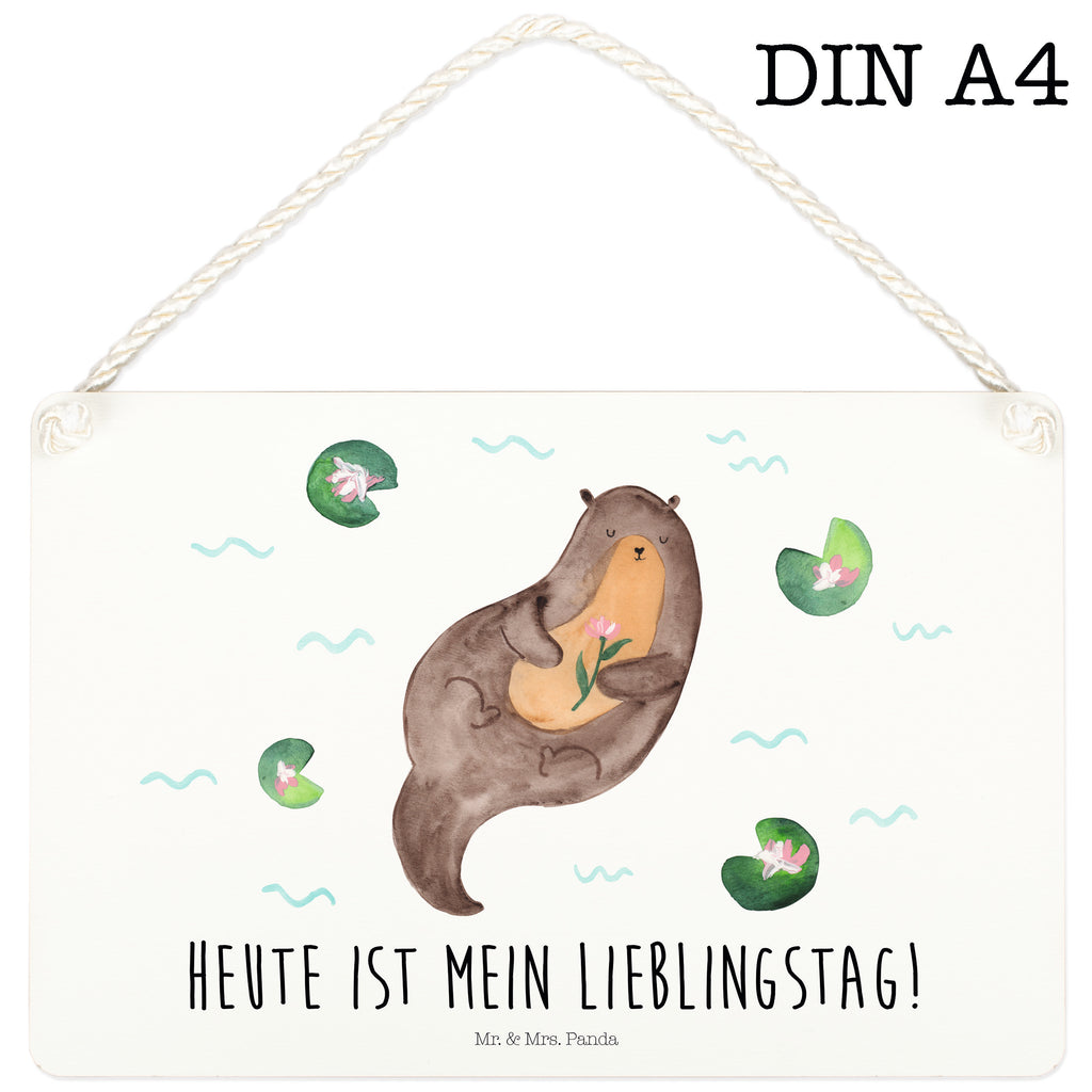 Deko Schild Otter mit Seerose Otter Seeotter See Otter Schild, Türschild, Holzschild, Wandschild, Wanddeko  Otter,  Fischotter,  Seeotter