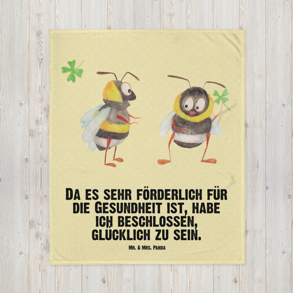 Babydecke Hummeln mit Kleeblatt Hummel, Biene, Spruch positiv, Biene Deko, Spruch schön, glücklich sein, glücklich werden, Spruch fröhlich Babydecke, Babygeschenk, Geschenk Geburt, Babyecke Kuscheldecke, Krabbeldecke  süße Tiermotive, gute Laune, lustige Sprüche, Tiere