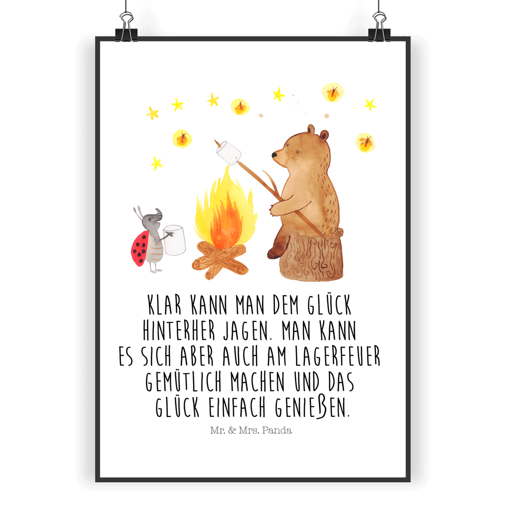 Poster Bär & Marienkäfer Lagerfeuer Lagerfeuer, Bär,  Poster, Wandposter, Bild, Wanddeko, Küchenposter, Kinderposter, Wanddeko Bild, Raumdekoration, Wanddekoration, Handgemaltes Poster, Mr. & Mrs. Panda Poster, Designposter, Kunstdruck, Posterdruck  Bär, Teddy, Teddybär