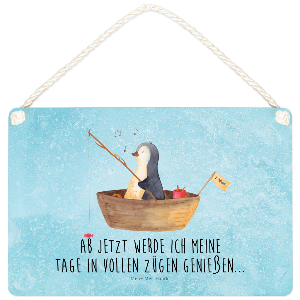Deko Schild Pinguin Angelboot Pinguin, Pinguine, Angeln, Boot, Angelboot, Lebenslust, Leben, genießen, Motivation, Neustart, Neuanfang, Trennung, Scheidung, Geschenkidee Liebeskummer,	 Schild, Türschild, Holzschild, Wandschild, Wanddeko  Pinguin
