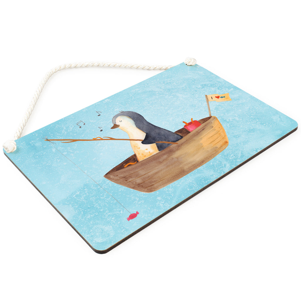 Deko Schild Pinguin Angelboot Pinguin, Pinguine, Angeln, Boot, Angelboot, Lebenslust, Leben, genießen, Motivation, Neustart, Neuanfang, Trennung, Scheidung, Geschenkidee Liebeskummer,	 Schild, Türschild, Holzschild, Wandschild, Wanddeko  Pinguin
