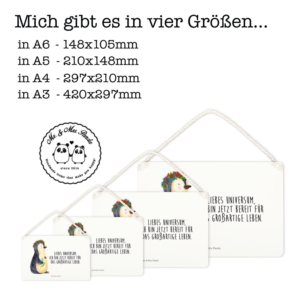 Deko Schild Pinguin Blumenkranz Pinguin, Pinguine, Blumenkranz, Universum, Leben, Wünsche, Ziele, Lebensziele, Motivation, Lebenslust, Liebeskummer, Geschenkidee	 Schild, Türschild, Holzschild, Wandschild, Wanddeko  Pinguin