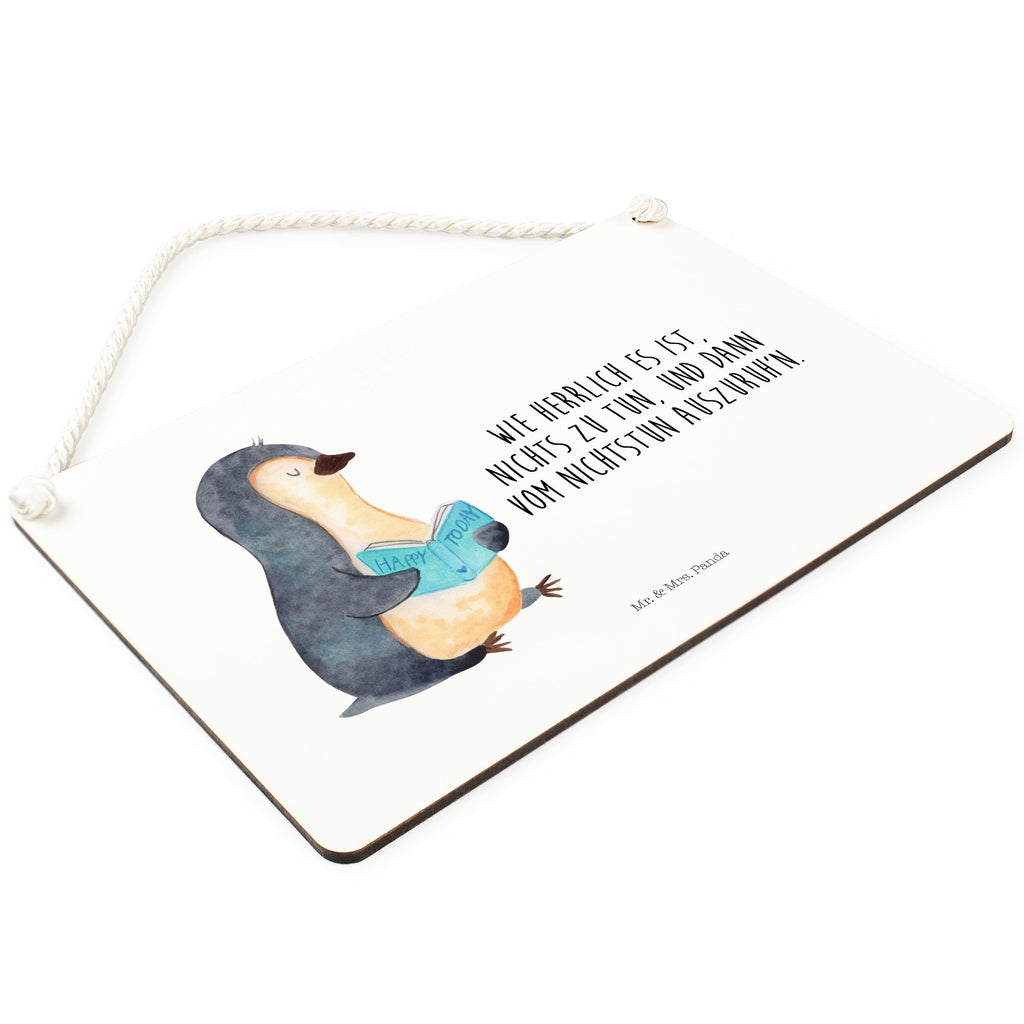Deko Schild Pinguin Buch Pinguin, Pinguine, Buch, Lesen, Bücherwurm, Nichtstun, Faulenzen, Ferien, Urlaub, Freizeit,	 Schild, Türschild, Holzschild, Wandschild, Wanddeko  Pinguin