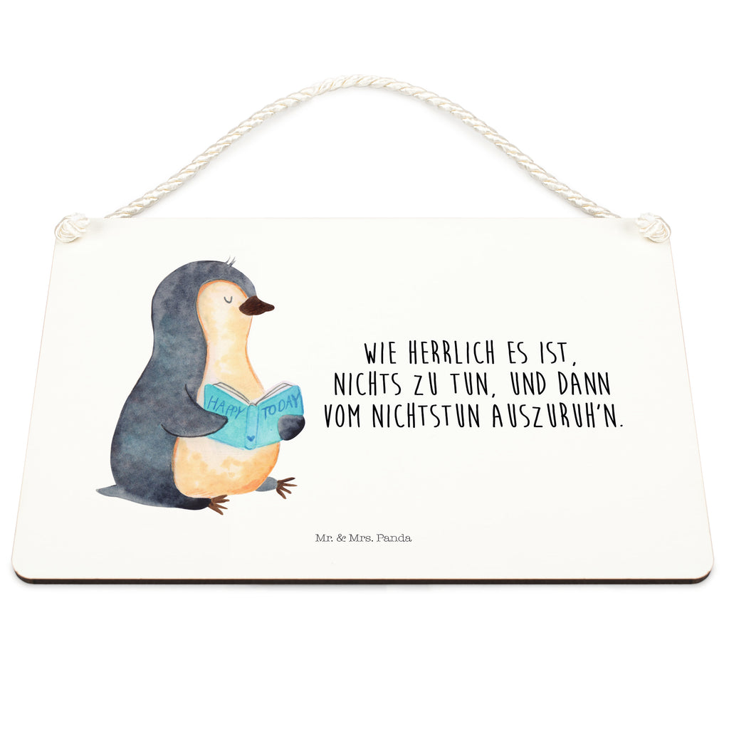 Deko Schild Pinguin Buch Pinguin, Pinguine, Buch, Lesen, Bücherwurm, Nichtstun, Faulenzen, Ferien, Urlaub, Freizeit,	 Schild, Türschild, Holzschild, Wandschild, Wanddeko  Pinguin