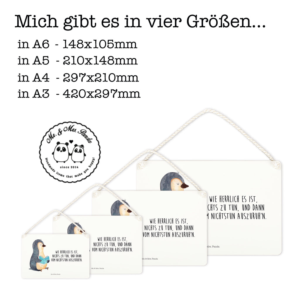 Deko Schild Pinguin Buch Pinguin, Pinguine, Buch, Lesen, Bücherwurm, Nichtstun, Faulenzen, Ferien, Urlaub, Freizeit,	 Schild, Türschild, Holzschild, Wandschild, Wanddeko  Pinguin