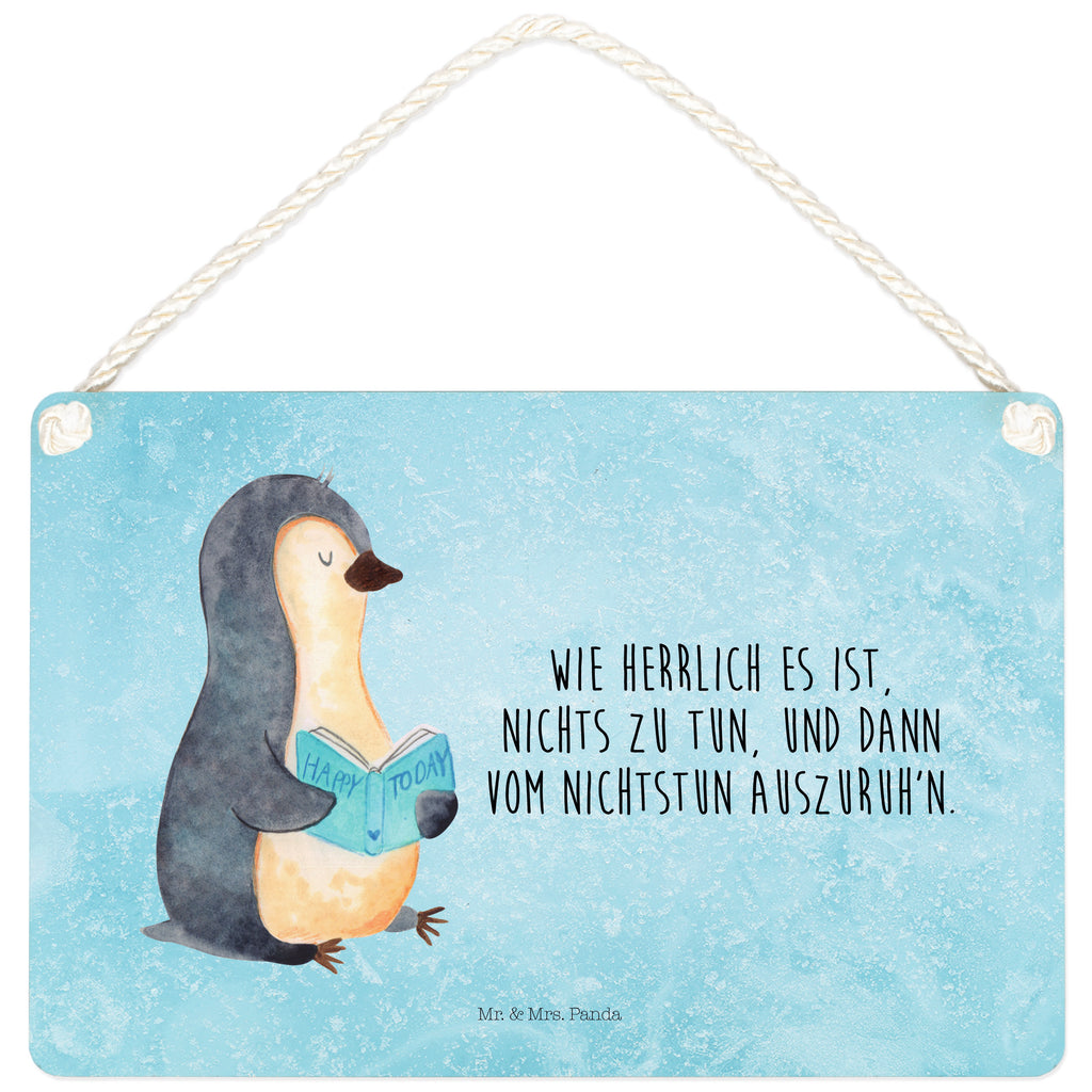 Deko Schild Pinguin Buch Pinguin, Pinguine, Buch, Lesen, Bücherwurm, Nichtstun, Faulenzen, Ferien, Urlaub, Freizeit,	 Schild, Türschild, Holzschild, Wandschild, Wanddeko  Pinguin