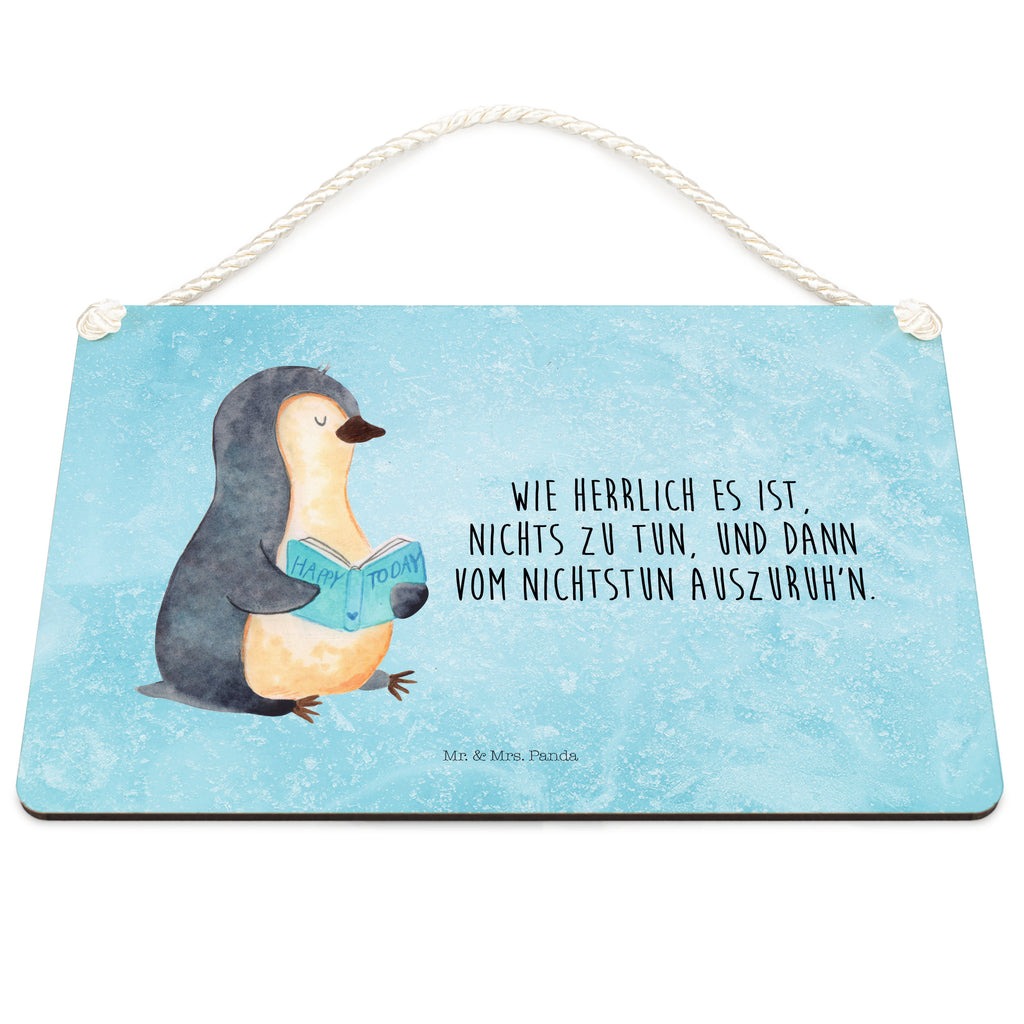 Deko Schild Pinguin Buch Pinguin, Pinguine, Buch, Lesen, Bücherwurm, Nichtstun, Faulenzen, Ferien, Urlaub, Freizeit,	 Schild, Türschild, Holzschild, Wandschild, Wanddeko  Pinguin
