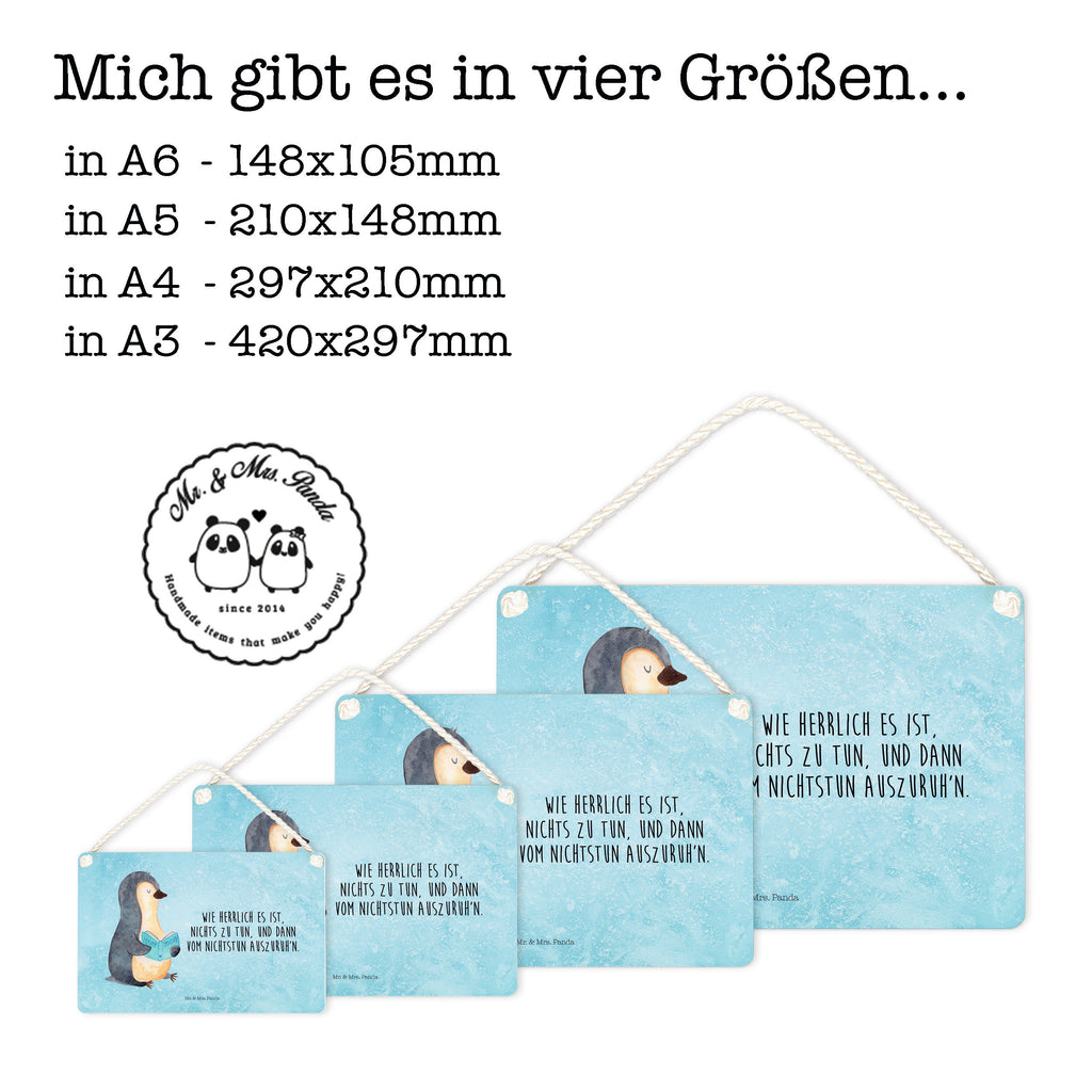 Deko Schild Pinguin Buch Pinguin, Pinguine, Buch, Lesen, Bücherwurm, Nichtstun, Faulenzen, Ferien, Urlaub, Freizeit,	 Schild, Türschild, Holzschild, Wandschild, Wanddeko  Pinguin