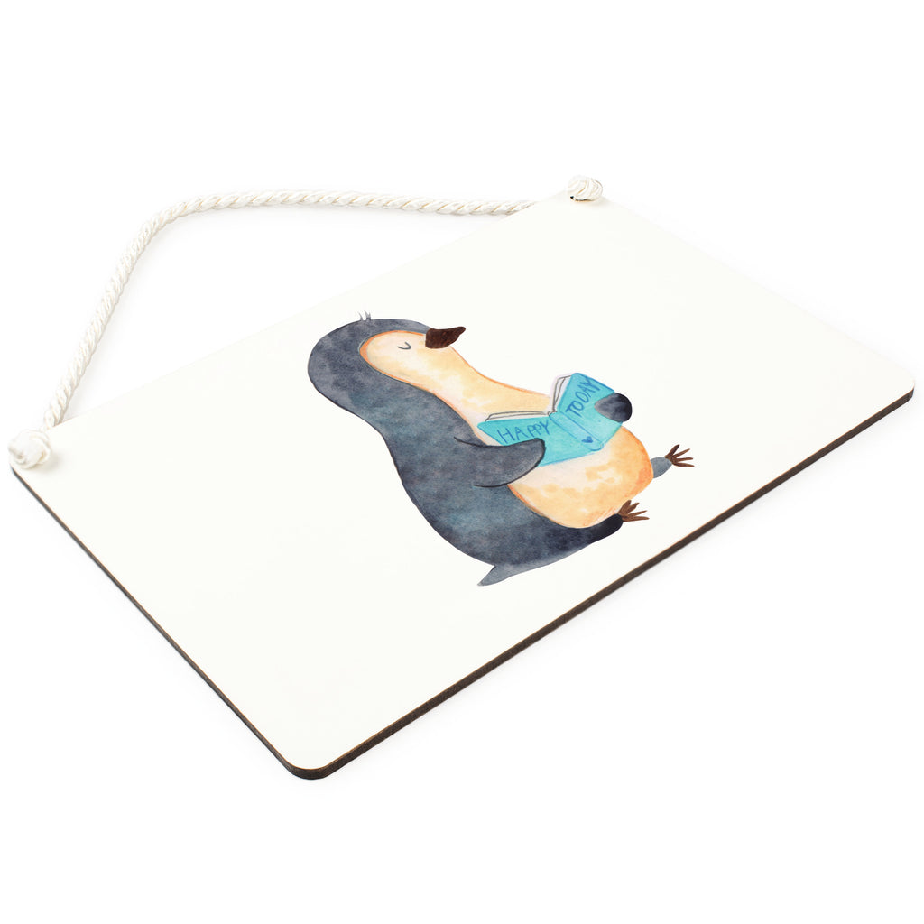 Deko Schild Pinguin Buch Pinguin, Pinguine, Buch, Lesen, Bücherwurm, Nichtstun, Faulenzen, Ferien, Urlaub, Freizeit,	 Schild, Türschild, Holzschild, Wandschild, Wanddeko  Pinguin
