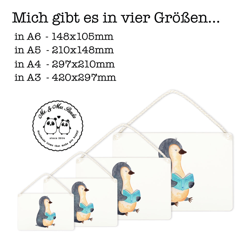 Deko Schild Pinguin Buch Pinguin, Pinguine, Buch, Lesen, Bücherwurm, Nichtstun, Faulenzen, Ferien, Urlaub, Freizeit,	 Schild, Türschild, Holzschild, Wandschild, Wanddeko  Pinguin