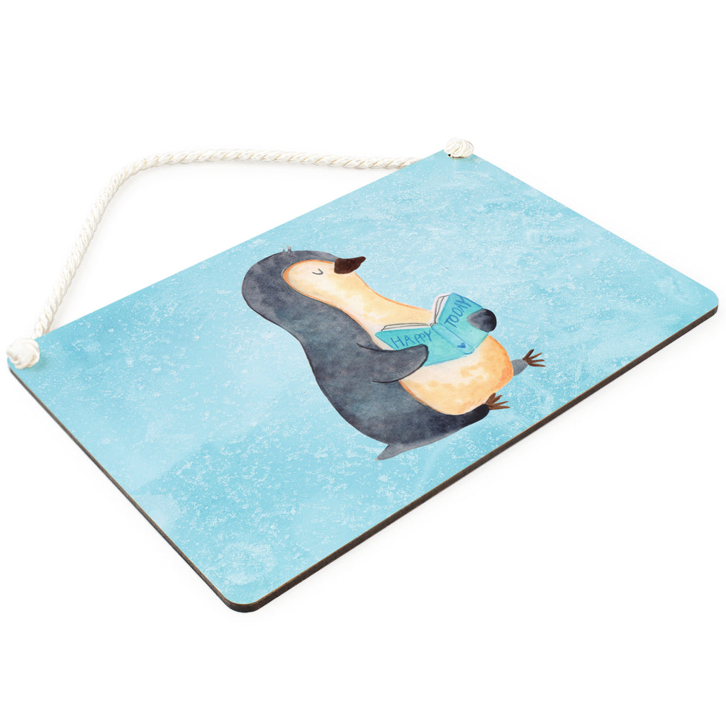 Deko Schild Pinguin Buch Pinguin, Pinguine, Buch, Lesen, Bücherwurm, Nichtstun, Faulenzen, Ferien, Urlaub, Freizeit,	 Schild, Türschild, Holzschild, Wandschild, Wanddeko  Pinguin