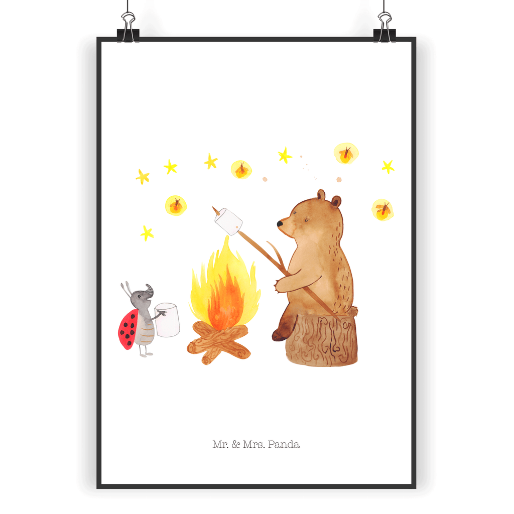 Poster Bär & Marienkäfer Lagerfeuer Lagerfeuer, Bär,  Poster, Wandposter, Bild, Wanddeko, Küchenposter, Kinderposter, Wanddeko Bild, Raumdekoration, Wanddekoration, Handgemaltes Poster, Mr. & Mrs. Panda Poster, Designposter, Kunstdruck, Posterdruck  Bär, Teddy, Teddybär