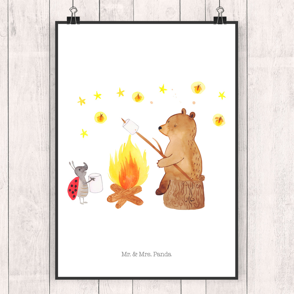 Poster Bär & Marienkäfer Lagerfeuer Lagerfeuer, Bär,  Poster, Wandposter, Bild, Wanddeko, Küchenposter, Kinderposter, Wanddeko Bild, Raumdekoration, Wanddekoration, Handgemaltes Poster, Mr. & Mrs. Panda Poster, Designposter, Kunstdruck, Posterdruck  Bär, Teddy, Teddybär