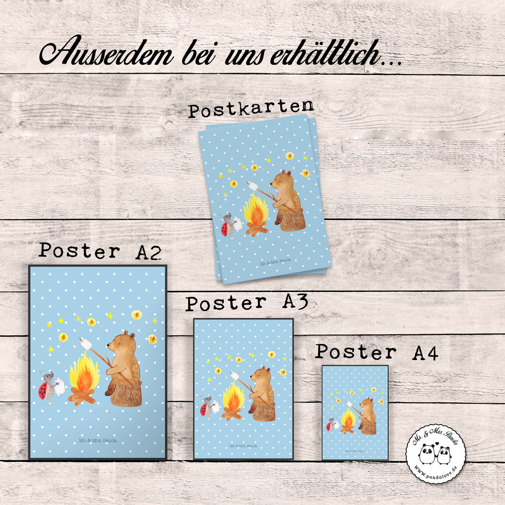 Poster Bär & Marienkäfer Lagerfeuer Lagerfeuer, Bär,  Poster, Wandposter, Bild, Wanddeko, Küchenposter, Kinderposter, Wanddeko Bild, Raumdekoration, Wanddekoration, Handgemaltes Poster, Mr. & Mrs. Panda Poster, Designposter, Kunstdruck, Posterdruck  Bär, Teddy, Teddybär